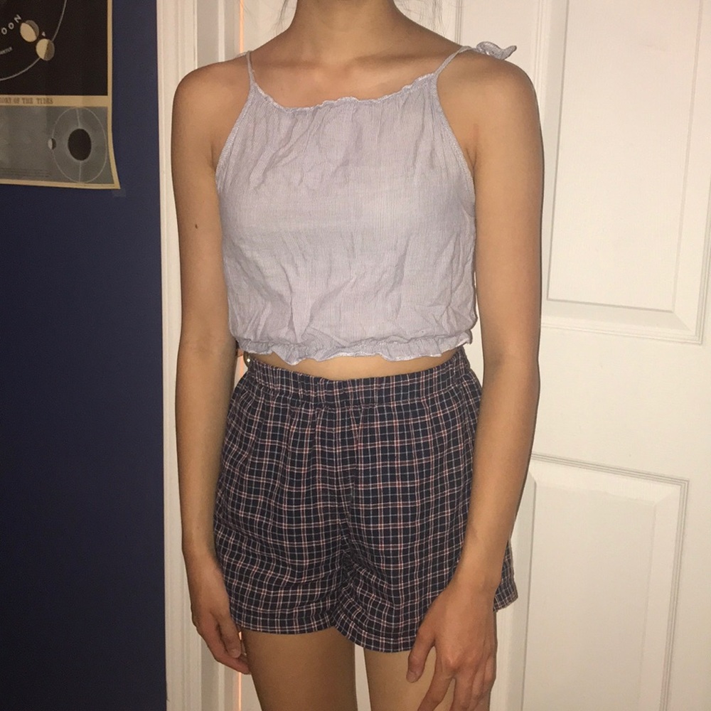 Blue White Striped Tie Up Top